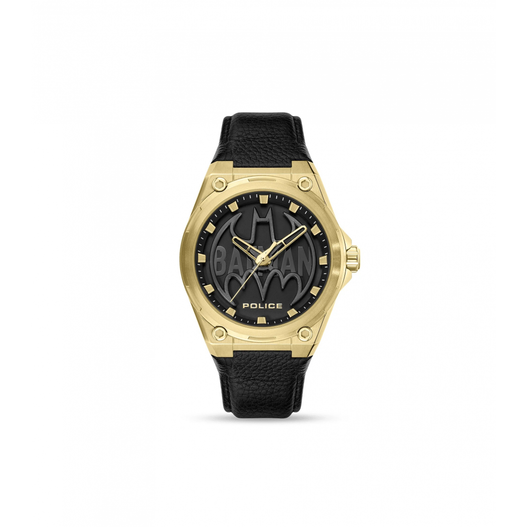 RELÓGIO DOURADO BATWING PELE PRETA POLICE RELÓGIO DOURADO BATWING PELE PRETA POLICE